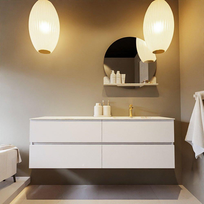 Mondiaz VICA-DLUX ensemble de meuble de salle de bain - 150cm - meuble sous-vasque talc - 4 tiroirs - lavabo encastré cloud droite - 1 trou de robinet - version haute de 60cm - frape