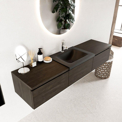 Mondiaz bukla ensemble de meubles de salle de bain 180x45x34cm 1 trou pour robinetterie lavabo moyen surface solide urbaine sans poignée 3 tiroirs avec fermeture douce mélamine marron foncé