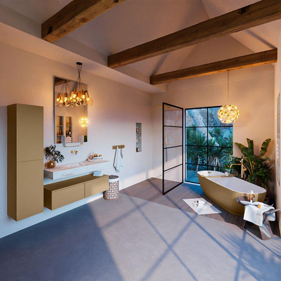 MONDIAZ ALAN - DLUX Ensemble meuble de salle de bains - 120cm - meuble bas - Oro - 2 tiroirs - lavabo suspendu - vasque centrée - 0 trous de robinet - Frappe