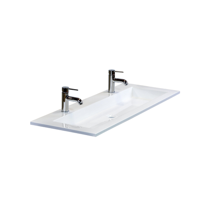 HR Badmeubelen Thin lavabo pierre de synthèse 120,5x2x45,5cm simple blanc brillant 2 trous de robinet