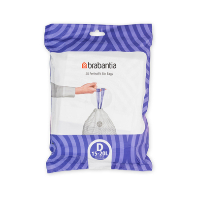 Brabantia PerfectFit Sacs poubelle - fermeture à cordon - code D - 15-20L - 40 pièces/rouleau
