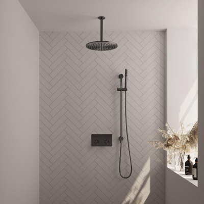 Brauer Gunmetal Edition douche thermostatique à effet pluie avec bouton poussoir 66 30cm bras de douche au plafond barre de douche à main flexible de douche coulissant intégré gunmetal Brushed pvd