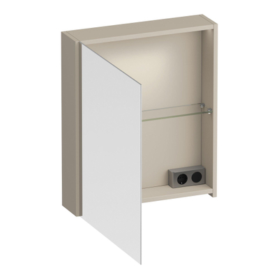 BRAUER Impress Deluxe spiegelkast - 60x70x15cm - interne en externe verlichting - 1 linksdraaiende dubbelzijdige spiegeldeur mat beige