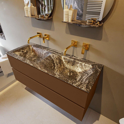 Mondiaz VICA-DLUX ensemble de meuble de salle de bain - 120cm - meuble sous-vasque reposant - 2 tiroirs - lavabo encastrée cloud double - sans trous de robinet - version haute de 60cm - lave