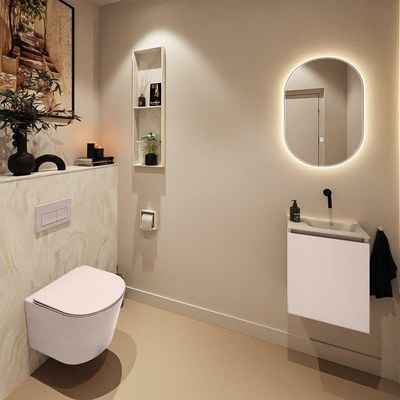 MONDIAZ TURE-DLUX Meuble de toilettes 40 cm Rosee. Lavabo EDEN Ostra position droite. Sans trou de robinet.