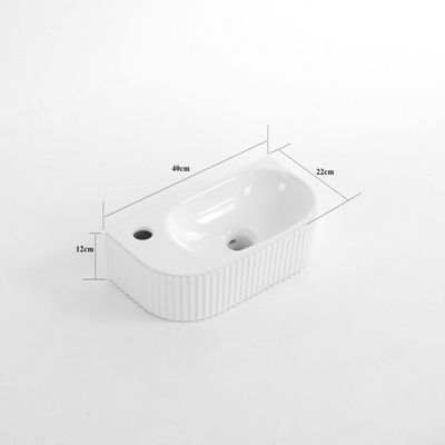 QeramiQ Blend Lavabo lave-mains - 40x22x12cm - Gauche - Strié - semi-circulaire - 1 trou de robinet - Céramique - Blanc Brillant