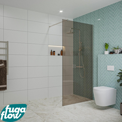 FugaFlow Eccelente Vetro inloopdouche badkamer - 100x200cm - rookglas - wandarm - geborsteld RVS