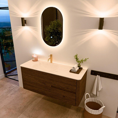 Mondiaz CIRO-DLUX Meuble de salle de bains - 120x45x50cm - Plan vasque Solid surface Meli - 1 vasque à gauche - 1 trou de robinet - 2 tiroirs - Dusk