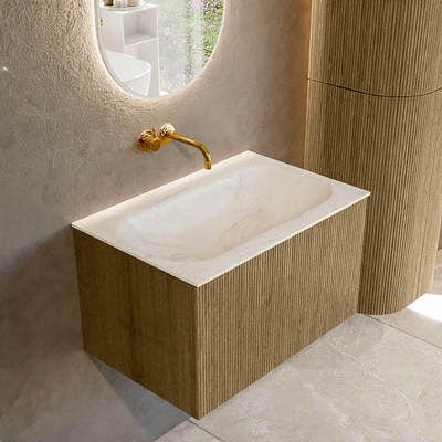 Mondiaz KURVE-DLUX Badkamermeubelset - 70x46x40cm - 1 lade - wastafel solid surface - midden - zonder kraangat - Dusk