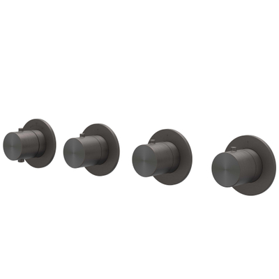 IVY Concord Partie apparente - pour mitigeur thermostatique encastré - 3 robinets d'arrêt - symmetry - rosaces rondes - Inox 316 - noir carbone brossé PVD