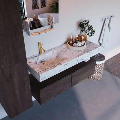 Mondiaz ALAN-DLUX Ensemble de meuble de salle de bains - 100x46cm - 2 tiroirs - lavabo suspendu - 1 trou de robinet - 2 à gauche - Dark brown (chêne foncé)