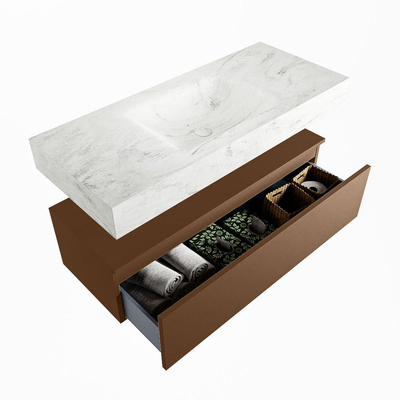 Mondiaz ALAN-DLUX Ensemble de meuble - 110cm - meuble Rust mat - 1 tiroir - Lavabo Cloud Opalo suspendu - vasque Centre - 1 trou de robinet