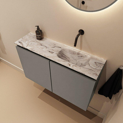 MONDIAZ TURE-DLUX meuble de WC 80 cm Smoke. Lavabo EDEN Glace position droite. Sans trou de robinet.