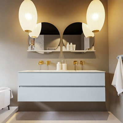 Mondiaz VICA-DLUX ensemble de meuble de salle de bain - 150cm - meuble sous-vasque argile - 2 tiroirs - lavabo encastré nuage double - sans trous de robinet - version haute 60cm - opalo