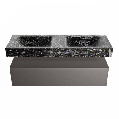 Mondiaz ALAN-DLUX Ensemble de meuble - 130cm - meuble Dark grey mat - 1 tiroir - Lavabo Cloud Lava suspendu - vasque Gauche et droite - 0 trous de robinet