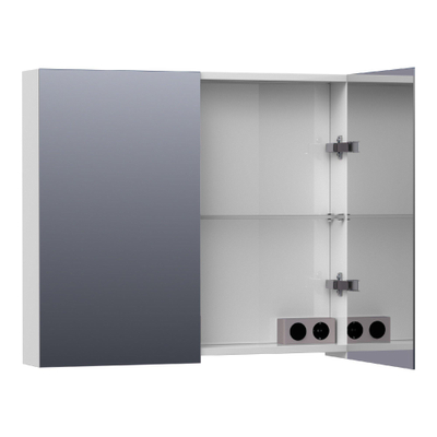 BRAUER Plain Spiegelkast - 80x70x15cm - 2 links/rechtsdraaiende spiegeldeuren - MDF - hoogglans wit