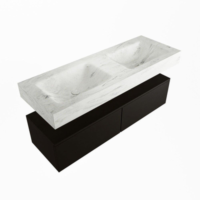 Mondiaz ALAN-DLUX Ensemble de meuble - 130cm - meuble Urban mat - 2 tiroirs - Lavabo Cloud Opalo suspendu - vasque Gauche et droite - 0 trous de robinet
