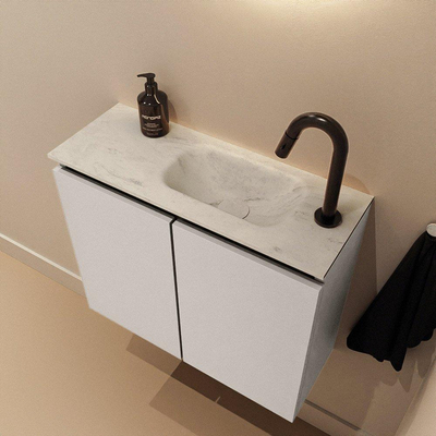 MONDIAZ TURE-DLUX Meuble de toilettes 60cm Linen. EDEN vasque Opalo position droite. Avec 1 trou de robinet.