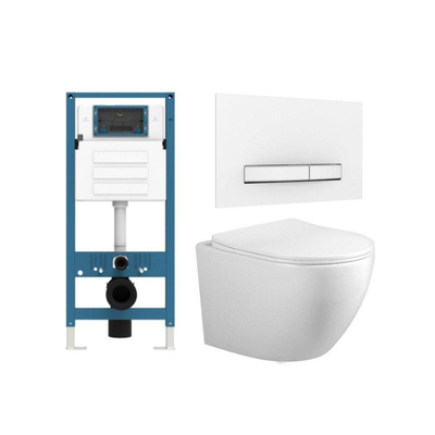 FugaFlow Eccelente Press – Ensemble WC – 56 × 38 × 35 cm – à évacuation profonde – sans bride – réservoir encastré – fermeture amortie (soft-close) – déclipsage rapide (quick release) – abattant WC – plaque de commande métallique blanc mat – blanc