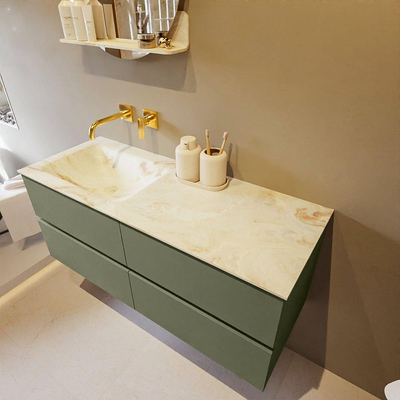 MONDIAZ VICA-DLUX Ensemble meuble de salle de bains - 120cm - meuble bas army - 4 tiroirs - lavabo encastré cloud gauche - sans trous de robinet - version haute 60cm - frape