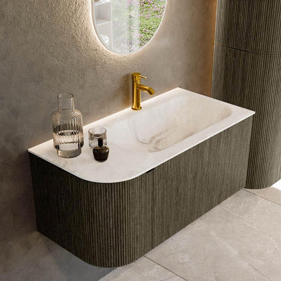Mondiaz KURVE-DLUX Ensemble de meuble salle de bain - 95x46x40cm - 1 tiroir - 1 porte - lavabo en solid surface - droite - 1 trou de robinet - Shadow