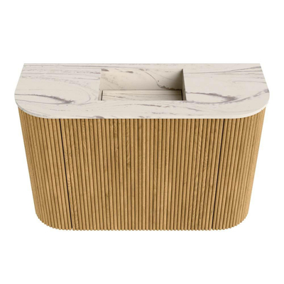 Mondiaz JOYA-DLUX 63.2cm toiletmeubel - ronding links en rechts kleur Oak - Wastafel FAYE positie Midden Zonder kraangat kleur Nata.