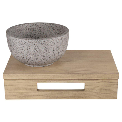 Differnz lave-mains – 40 x 21 x 10 cm – terrazzo gris – sans robinet – avec cadre chêne clair