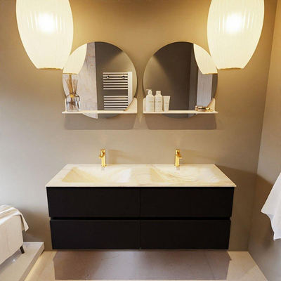 Mondiaz VICA-DLUX ensemble de meuble de salle de bain - 130cm - meuble sous-vasque urbain - 4 tiroirs - lavabo encastré nuage double - 2 trous de robinet - version haute de 60cm - ostra