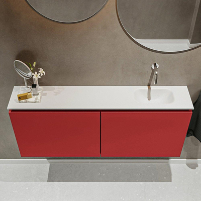 MONDIAZ TURE Toiletmeubel 120x23x50cm met 0 kraangaten 2 deuren fire mat Wastafel Eden rechts Solid Surface Wit
