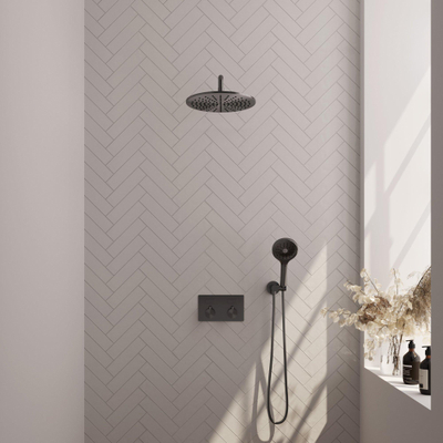 BRAUER Gunmetal Edition ensemble de douche pluie encastré – douche de tête Ø 30 cm – bras mural courbé 39.9 cm – douchette ronde – avec inverseur