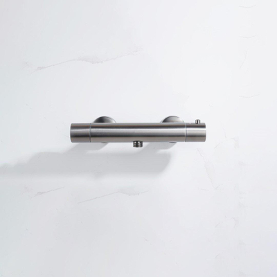 Fortifura Calvi Ensemble de douche barre curseur avec douchette stick, flexible lisse et robinet de douche Inox brossé PVD