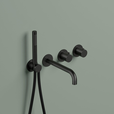 Hotbath Ace Partie apparente - pour mitigeur thermostatique encastré - 2 voies - inverseur d'arrêt - bec - douchette à main - flexible de douche - noir brossé PVD