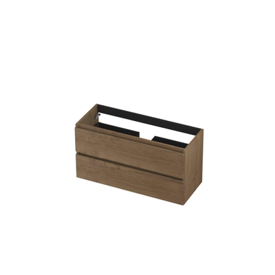 INK Wastafelonderkast - 100x40x52cm - 2 lades - greeploos - met houten keerlijst - MDF - Ash grey