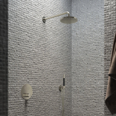 Hotbath Cobber IBS22 Ensemble de douche de tête encastré - bras mural 35 cm - douche de tête ronde 20 cm - douchette barre - nickel brossé