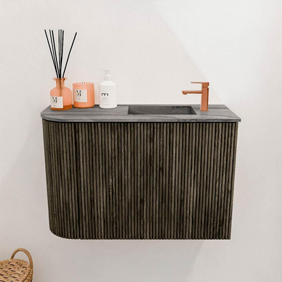 Mondiaz JOYA-DLUX 61.6cm toiletmeubel - ronding links kleur Shadow - Wastafel FAYE positie Rechts 1 kraangat kleur Sombra.