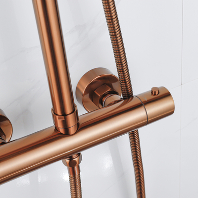 Fortifura Calvi Ensemble de douche pluie - thermostatique - douche principale 25cm - flexible en métal - douchette à main - Cuivre brossé PVD (Cuivre)