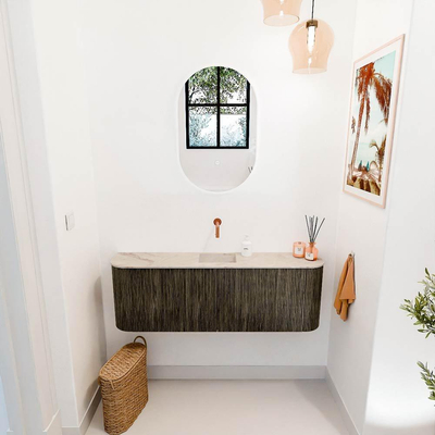 Mondiaz JOYA-DLUX 123.2cm toiletmeubel - ronding links en rechts kleur Shadow - Wastafel FAYE positie Midden Zonder kraangat kleur Frappe.