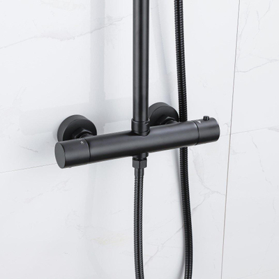 FortiFura Calvi Colonne de douche pluie thermostatique avec douche de tête 21.8 avec douchette stick Noir mat