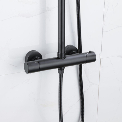 Fortifura Calvi Regendoucheset - thermostatisch - 25cm hoofddouche - metalen slang - staafhanddouche - mat zwart
