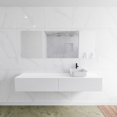 Mondiaz Lagom Meuble salle de bains 190x30.9x45cm Solid Surface Talc 2 tiroirs avec lavabo BINX vasque à poser Droite 1 trou de robinet