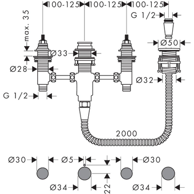 Hansgrohe inbouwdeel voor badrandcombinatie 4 gats zonder Secuflex