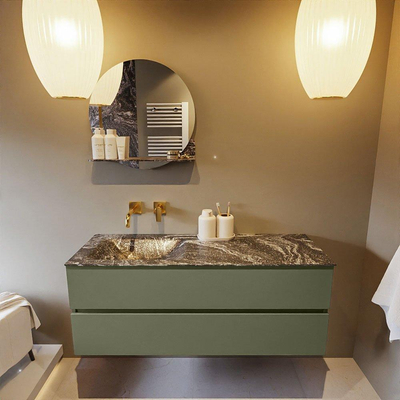 Mondiaz VICA-DLUX ensemble de meuble de salle de bain - 130cm - meuble sous-vasque armée - 2 tiroirs - lavabo encastré nuage gauche - sans trous de robinet - version haute 60cm - lave