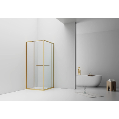 Aloni Inslide Douchecabine - 90x90x200cm - veiligheidsglas - 6mm - omkeerbaar - goud geborsteld