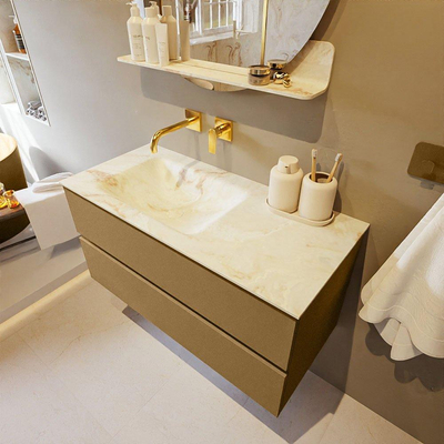 Mondiaz VICA-DLUX Ensemble de meuble de salle de bain - 100cm - meuble sous-vasque oro - 2 tiroirs - lavabo encastré cloud gauche - sans trous de robinet - version haute de 60cm - frape