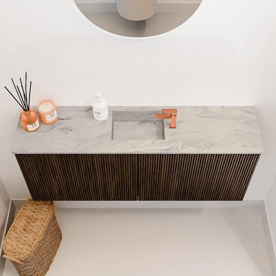 Mondiaz JOYA-DLUX 100cm meuble de salle de bains - couleur Walnut - Vasque FAYE position Milieu 1 trou de robinet couleur Glace.