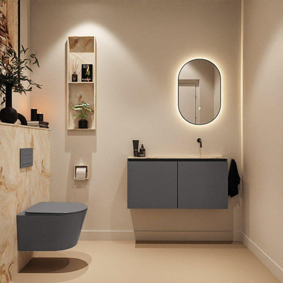 MONDIAZ TURE-DLUX Meuble WC 100 cm Dark Grey. EDEN lavabo Frappe position droite. Sans trou de robinet.