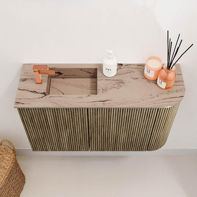 Mondiaz JOYA-DLUX 71.6cm toiletmeubel - ronding rechts kleur Dusk - Wastafel FAYE positie Links 1 kraangat kleur Arena.