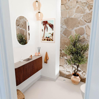 Mondiaz JOYA-DLUX Meuble de salle de bains 113.2cm - arrondi gauche et droite couleur Ruby - Vasque FAYE position Milieu 1 trou de robinet couleur Saba