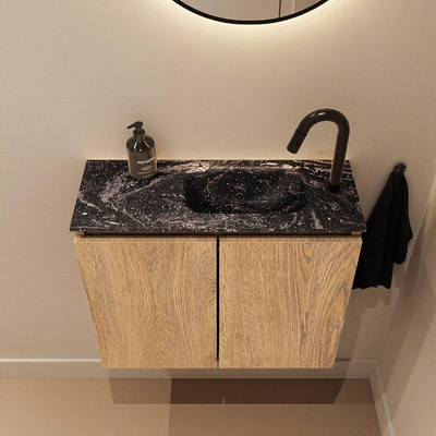 MONDIAZ TURE-DLUX Meuble toilette - 60cm - Washed Oak - EDEN - vasque Lava - position droite - 1 trou de robinet