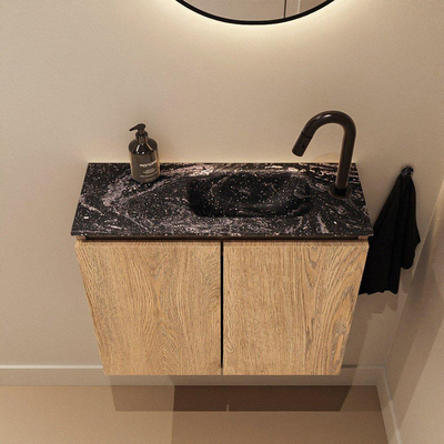 MONDIAZ TURE-DLUX meuble WC 60cm Washed Oak. Lavabo EDEN Lava position droite. Avec 1 trou de robinet.